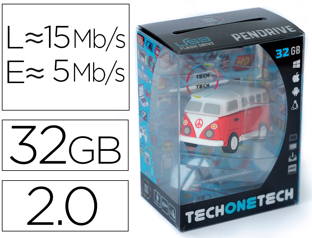 MEMORIA USB TECH ON TECH HIPPY VAN BANG CAMPER 32 GB