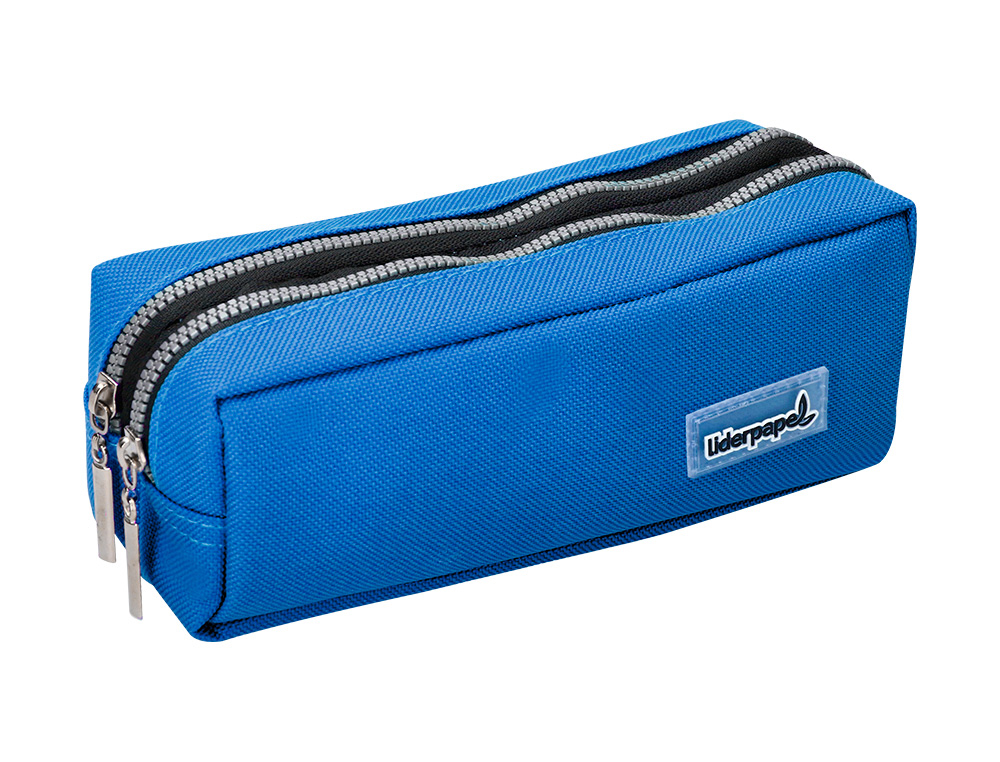 BOLSO ESCOLAR LIDERPAPEL PORTATODO RECTANGULAR 2 BOLSILLOS AZUL 185X55X70 MM