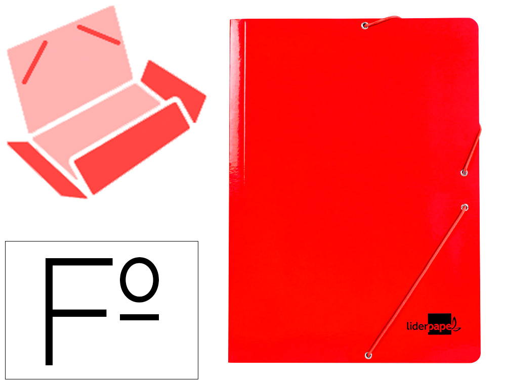 CARPETA LIDERPAPEL GOMAS FOLIO 3 SOLAPAS CARTON PLASTIFICADO COLOR ROJO