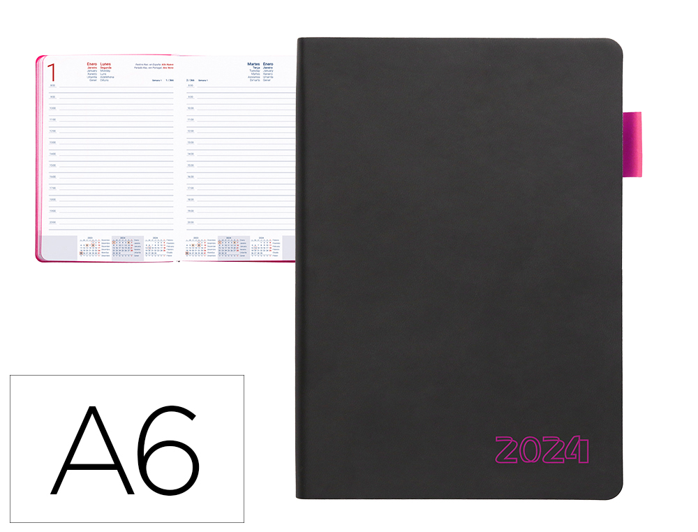 AGENDA ENCUADERNADA LIDERPAPEL SIFNOS A6 2024 DIA PAGINA COLOR ROSA PAPEL 70 GR