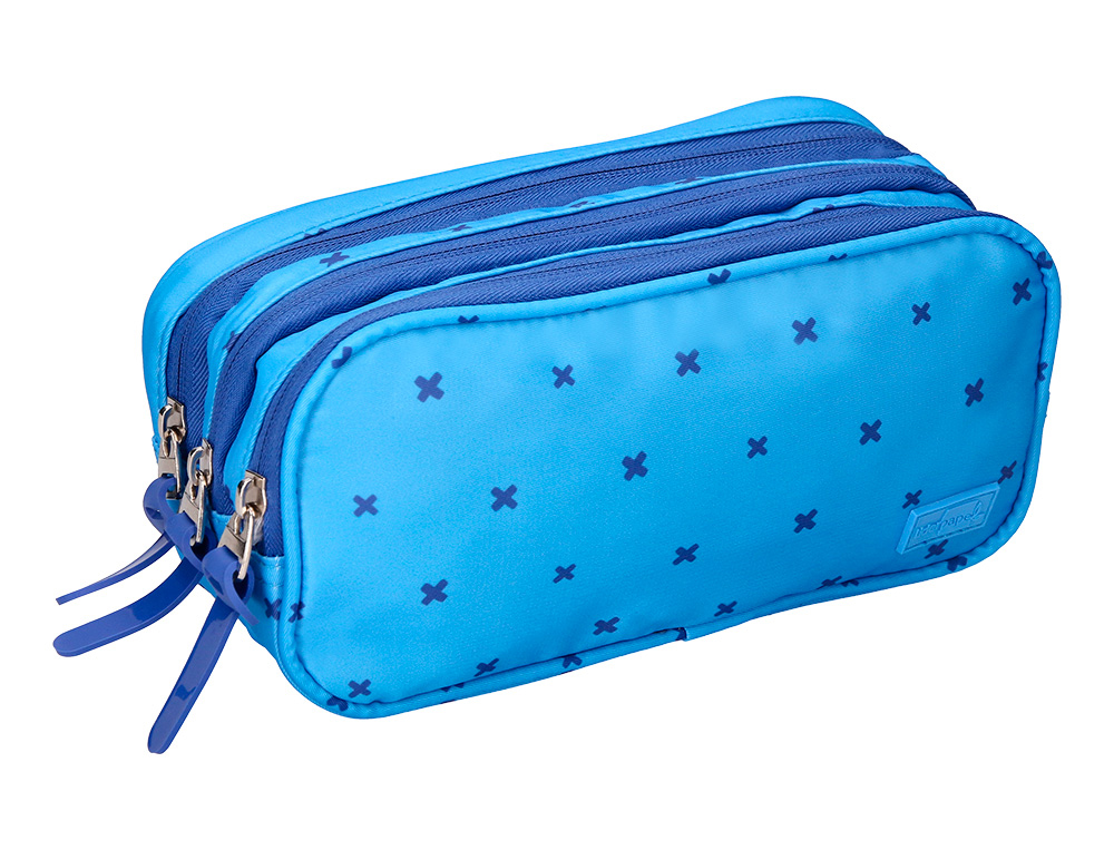 ESTUCHE PORTATODO LIDERPAPEL MULTIBOLSILLO 3 CREMALLERAS AZUL CRUCES A JUEGO CON MOCHILA 150X90X240 MM