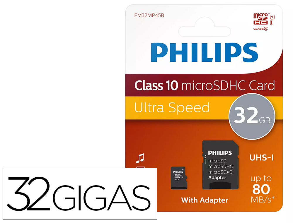 MEMORIA SDHC MICRO PHILIPS 32GB CLASS 10 CON ADAPTADOR