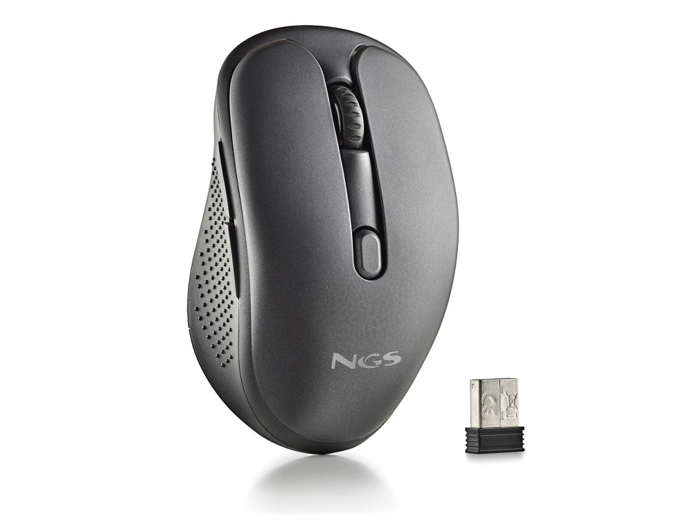 RATON NGS EVO RUST OPTICO 800/1200/1600 DPI INALAMBRICO 5 BOTONES TECLAS SILENCIOSAS RECEPTOR USB 2,4 GHZ NEGRO