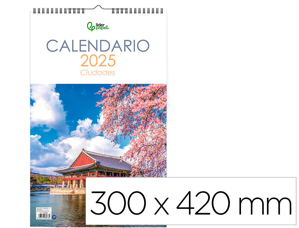 CALENDARIO ESPIRAL PARED LIDERPAPEL IMAGENES CIUDADES 2025 PARA ESCRIBIR 25X40 CM PAPEL 157 GR