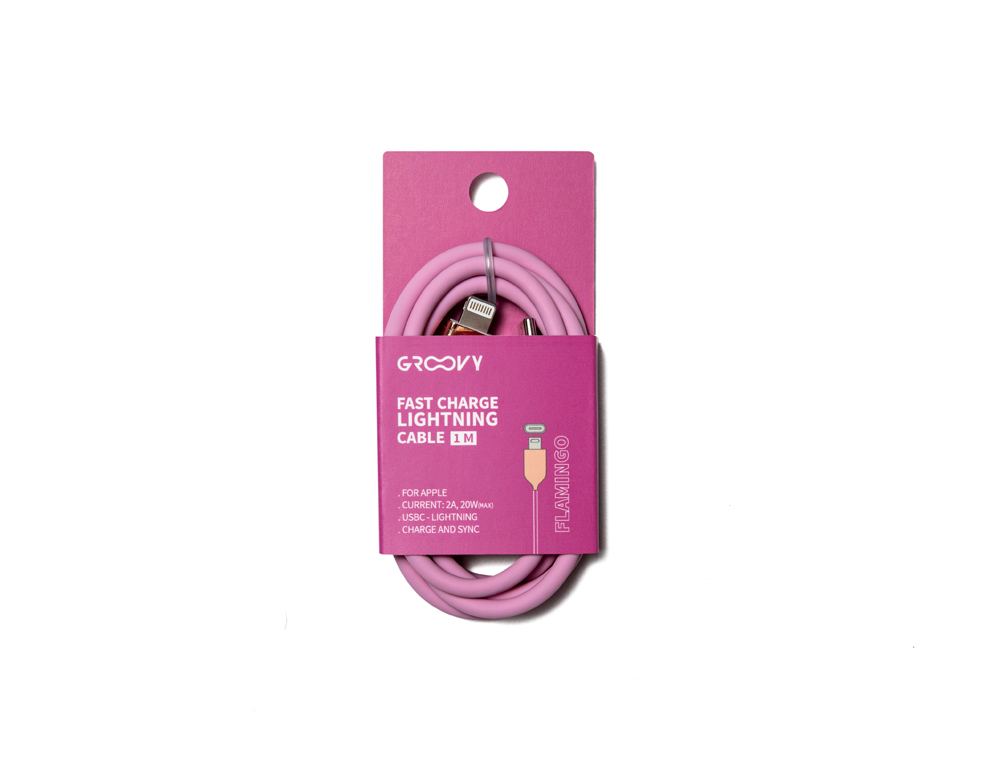 CABLE GROOVY USB 2.0 A USB C APPLE LIGHTNING LONGITUD 1 MT SILICONA COLOR ROSA FLAMENCO