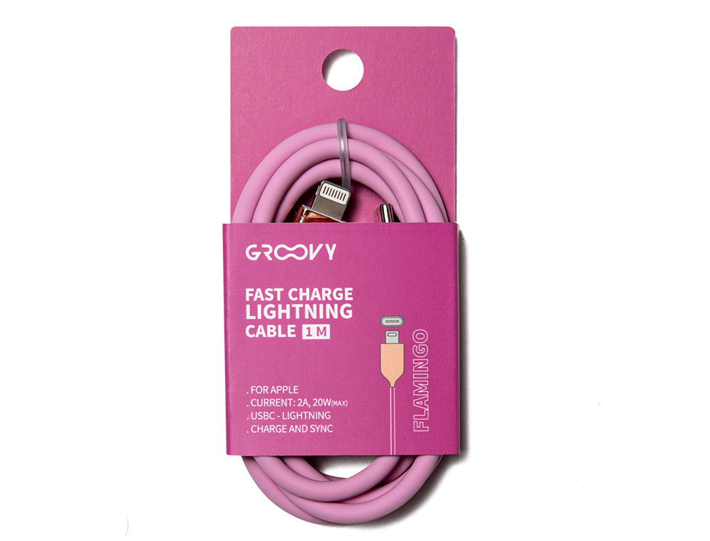 CABLE GROOVY USB 2.0 TIPO C A TIPO C LONGITUD 1 MT SILICONA COLOR ROSA FLAMENCO