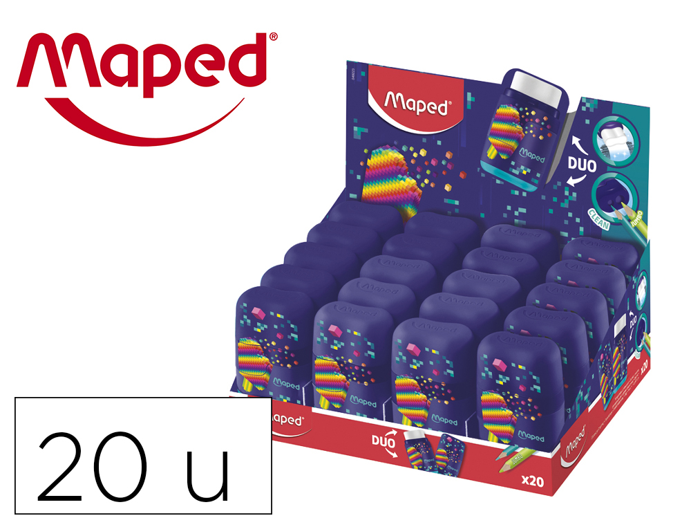 SACAPUNTAS MAPED PLASTICO CONNECT PIXEL PARTY 2 USOS CON GOMA DE BORRAR