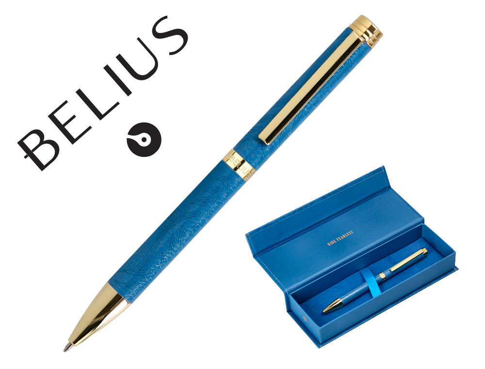 BOLIGRAFO BELIUS WILD WEST ALUMINIO COLOR AZUL MARINO DORADO TINTA COLOR AZUL CAJA DE DISEO
