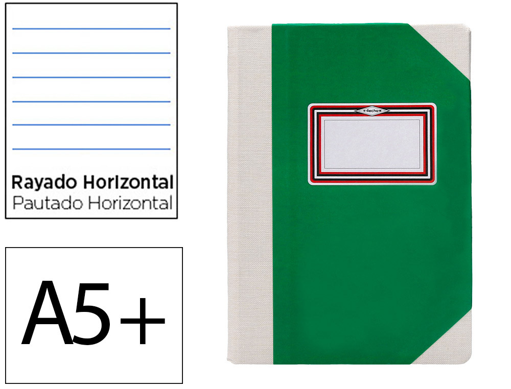 LIBRO CARTONE COSIDO FERNANDES FLECHA DIN A5+ RAYADO HORIZONTAL 50 HOJAS 100 GR VERDE