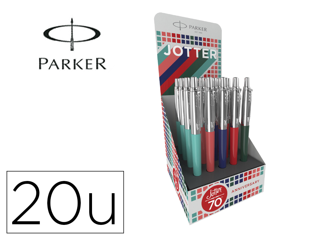 BOLIGRAFO PARKER JOTTER ORIGINAL 70 ANIVERSARIO EXPOSITOR DE 20 UNIDADES COLORES SURTIDOS