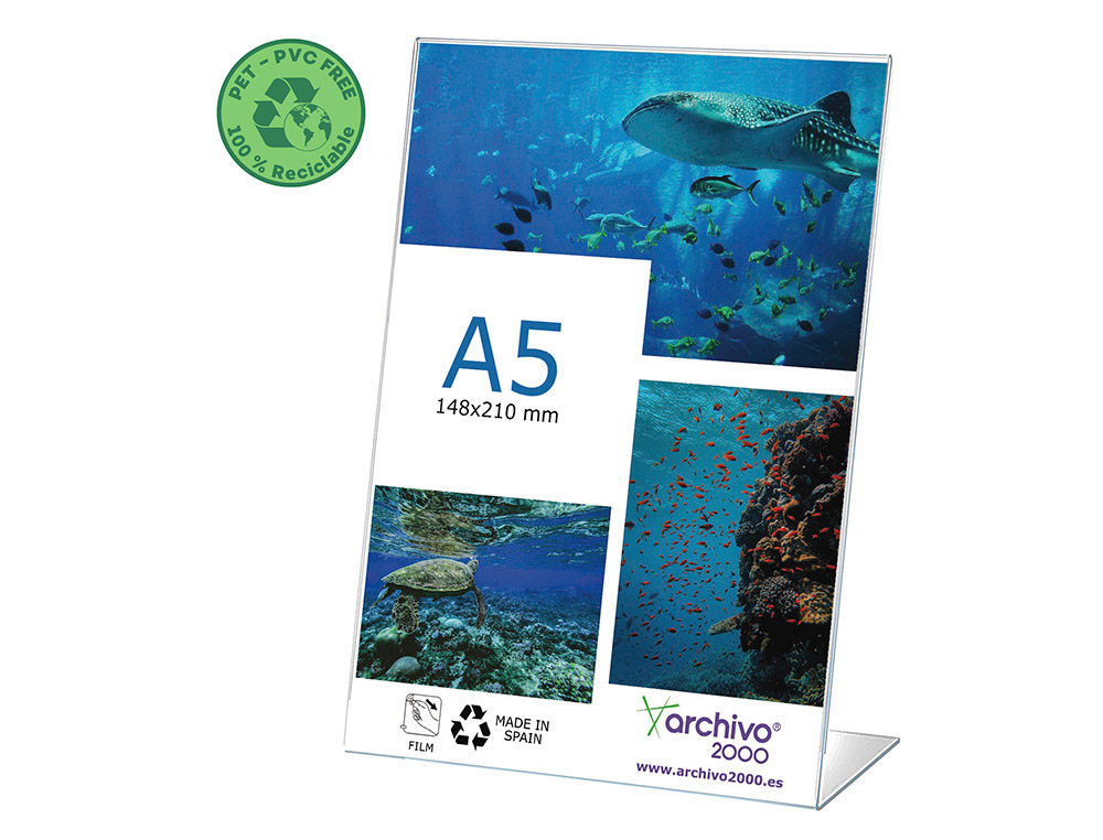 EXPOSITOR SOBREMESA ARCHIVO 2000 PET FLEXIBLE 100% RECICLABLE DIN A5 VERTICAL FORMA L TRANSPARENTE PACK 10