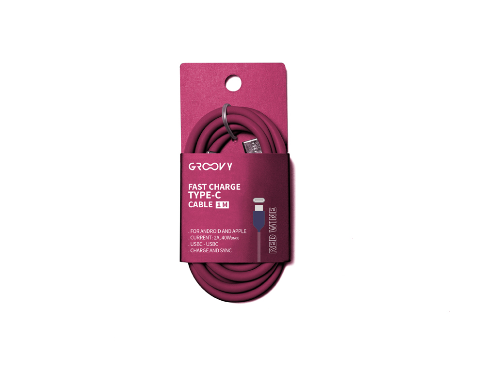 CABLE GROOVY TIPO C A TIPO C CARGA RAPIDA LONGITUD 1 MT COLOR ROJO