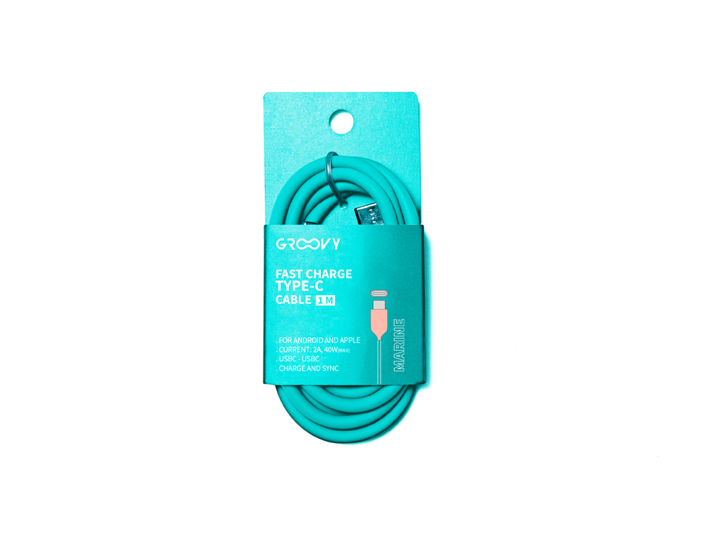CABLE GROOVY TIPO C A TIPO C CARGA RAPIDA LONGITUD 1 MT COLOR AZUL TURQUESA