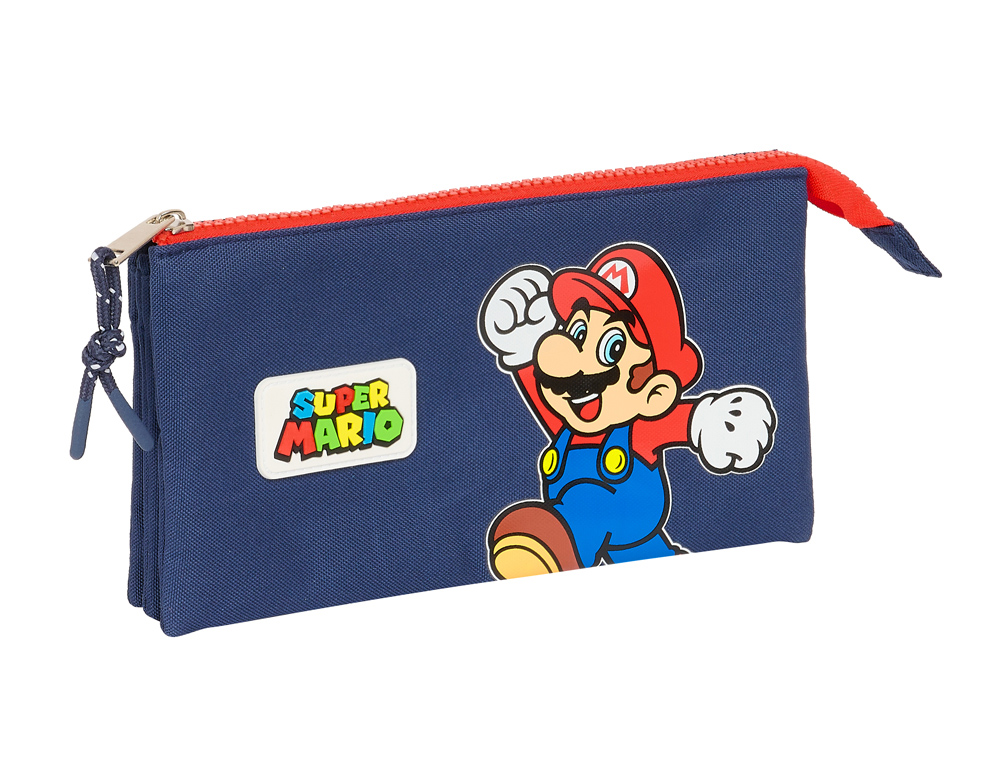 BOLSO ESCOLAR PORTATODO SAFTA TRIPLE SUPER MARIO WORLD 120X220X30 MM