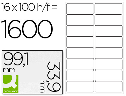 ETIQUETA ADHESIVA Q-CONNECT KF01584 TAMAO 99,1X33,9 MM FOTOCOPIADORA LASER INK-JET CAJA CON 100 HOJAS DIN A4