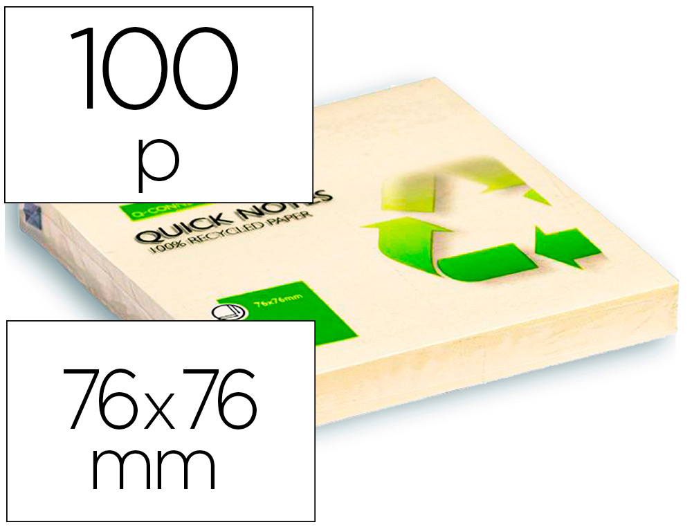 BLOC DE NOTAS ADHESIVAS QUITA Y PON Q-CONNECT 76X76 MM PAPEL RECICLADO AMARILLO