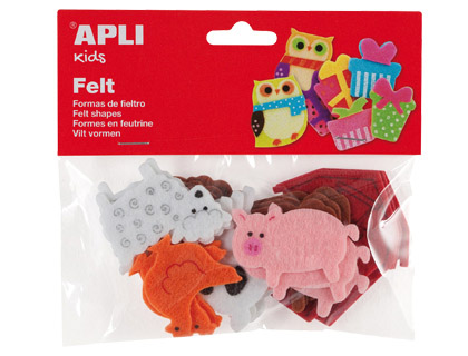 FIGURA DE FIELTRO APLI CON FORMA DE ANIMALES BOLSA DE 18 UNIDADES SURTIDAS