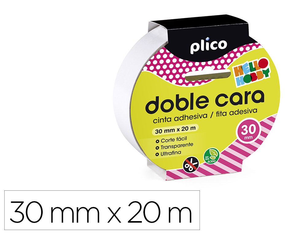 CINTA ADHESIVA PLICO DOBLE CARA 20 MT X 30 MM